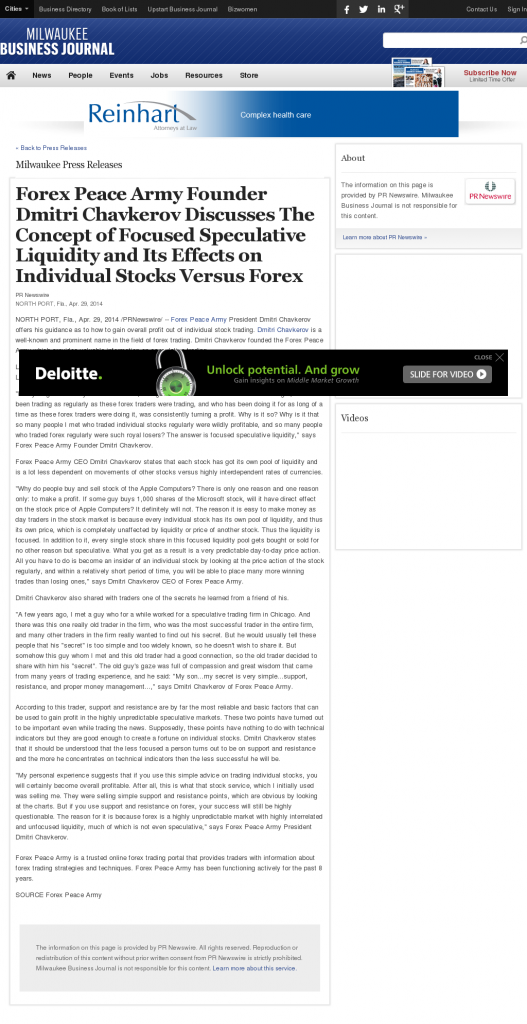 Forex Peace Army - Business Journal of Greater Milwaukee- Stock Liquidity Discussion